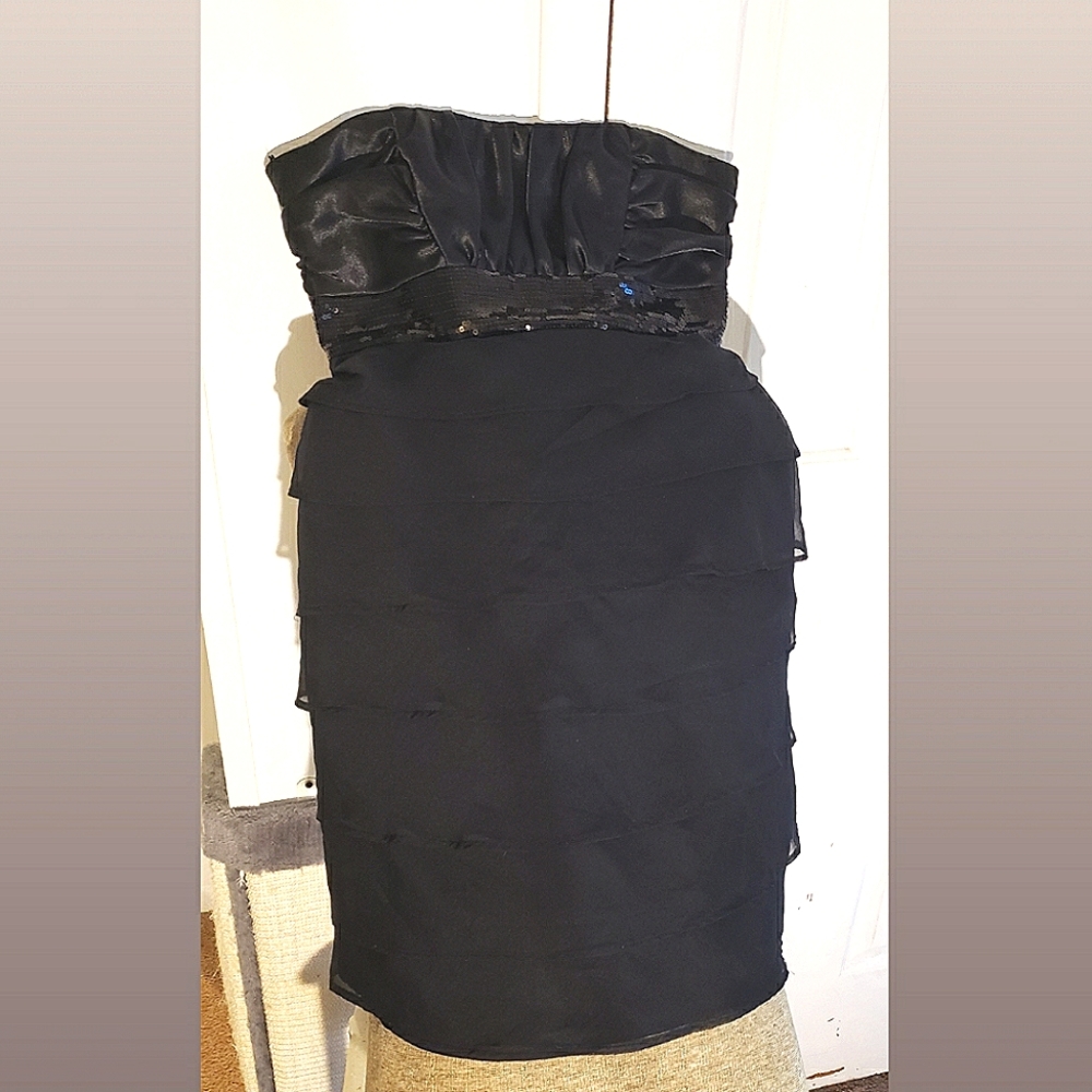 Strapless Black Tiered Mini Dress